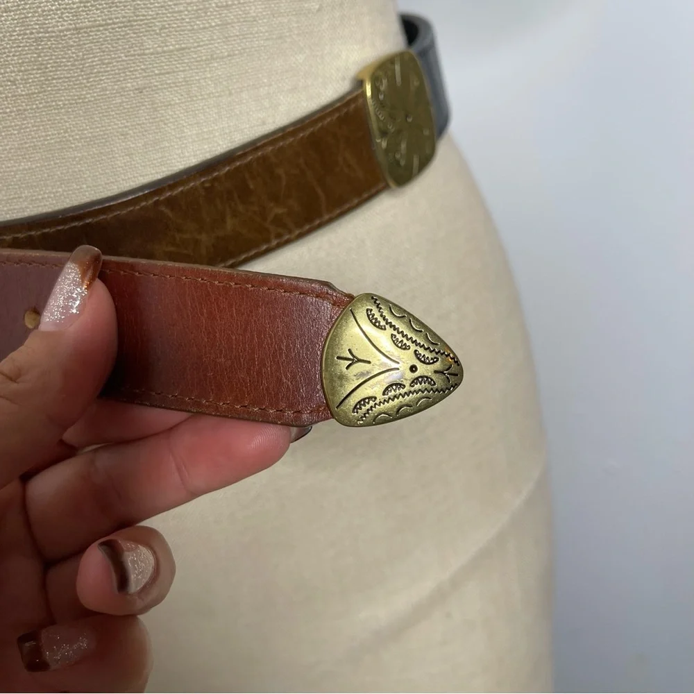 Vintage Brown Leather Belt with Brass Buckle - Picture 6 of 15